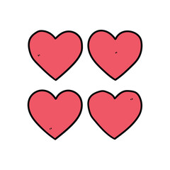 Hand drawn doodle set red hearts on white background.