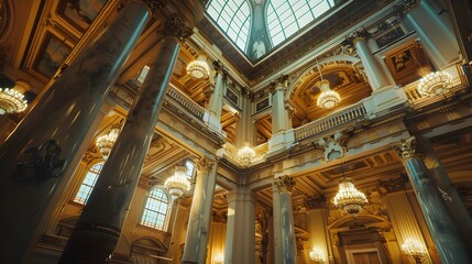 Obraz premium Magnificent Baroque Opera House Interior with Classic Columns and Ornate Architectural Designs