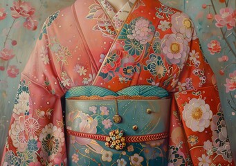 A woman wearing a kimono with a floral pattern