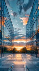 Obraz premium Cutting Edge Corporate Headquarters with Sleek Glass Facade and Efficient Systems
