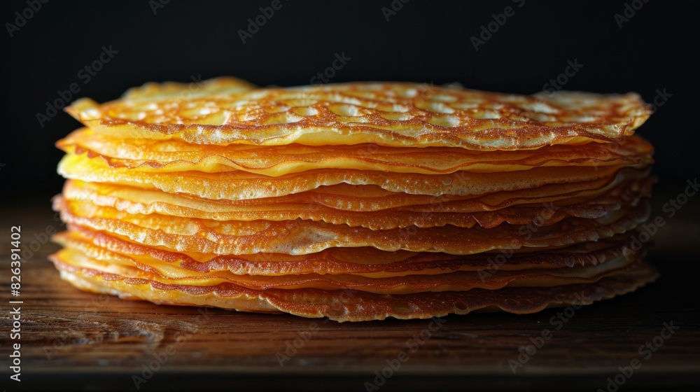 Poster x-ray scan of a stack of pancakes, displaying the layers and texture of each pancake.