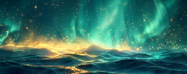 Captivating Aurora Borealis Landscape with Shimmering Green and Gold Hues Inspired by the Northern Lights