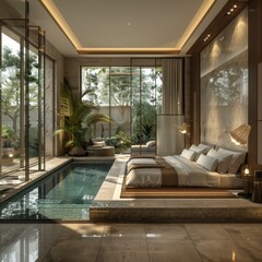 Fototapeta premium Modern Indoor Swimming Pool and Lounge Area