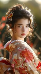 Fototapeta premium Beautiful Woman in Traditional Japanese Kimono