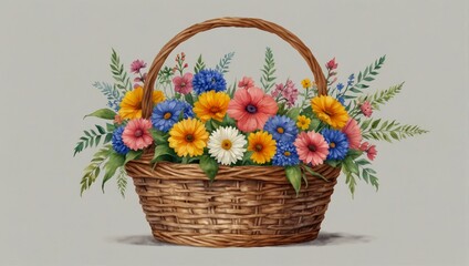 bouquet of flowers in a basket