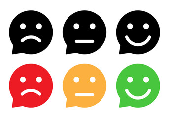 Obraz premium Feedback emoji speech bubble icon. Customer review emoticon concept
