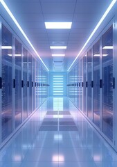 Fototapeta premium Empty Server Room With Rows of Glass Doors