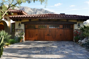 Naklejka premium Garage door with a driveway in front.