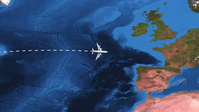 International flight travel route from San Francisco to Istanbul on worlds map in 4K