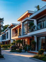 Fototapeta premium Luxury housing projects, featuring modern townhouses and villas. Real estate market with property listings.