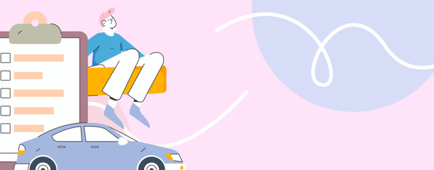 Naklejka premium Buy insurance for car flat character vector concept operation illustration 