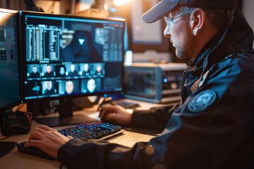 A media law enforcement agent investigating digital piracy and copyright infringement, analyzing digital evidence on a computer