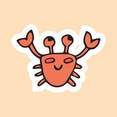 the crab. shark. the starfish. marine. animals. fish. vector. sticker. doodle drawing. retro palette. with a white outline.