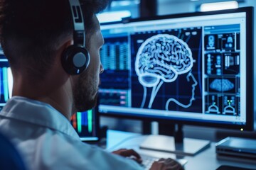 An engineer designing a neural implant on a high-tech computer system