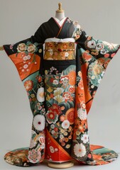 Naklejka premium A woman wearing a kimono with a floral pattern