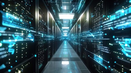 Corridor data server room of cloud computing technology. Generated AI image