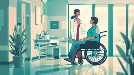 Fototapeta premium Compassionate Hospital Staff Member Providing Exceptional Care with a Smile - Concept of Healthcare, Professionalism, and Patient-Centered Service in Modern Medical Facility