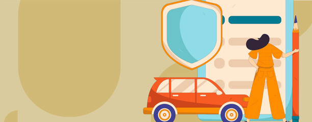 Buy insurance for car flat character vector concept operation illustration
