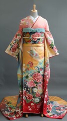 A kimono with a pattern of flowers and birds