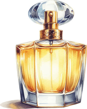watecolor illustration of perfume bottle with flowers