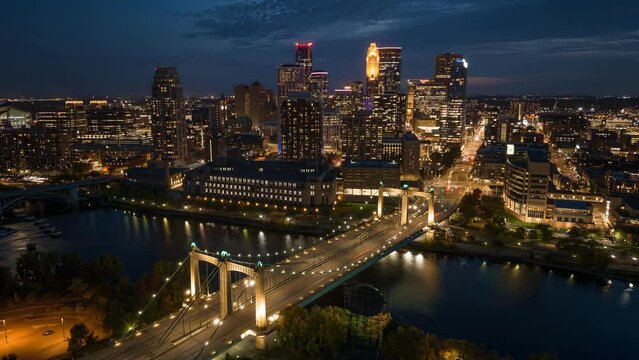 Minneapolis, Minnesota - Downtown Night Drone Timelapse