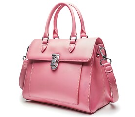 pink leather handbag isolated on white background, detailed photo, in the style of jpg