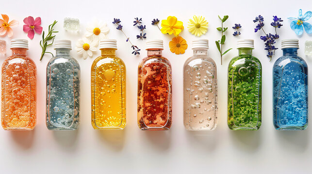 Collection of bath and shower gels isolated on white background