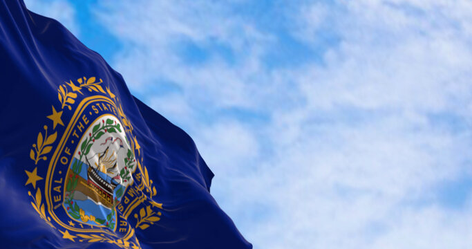 Close-up of New Hampshire state flag waving in the wind