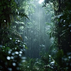 Vibrant Rainforest Downpour A D of Lifes Resilience in the Heart of a Saturated Wildlife Habitat