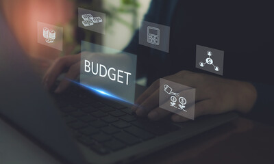 Budget planning and management concept. Company budget allocation for business or project management. Effective and smart budgeting. Plan, review, approve, allocate, analyze and optimize budgets.