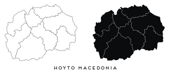 Hoyto Macedonia map of city regions districts vector black on white and outline