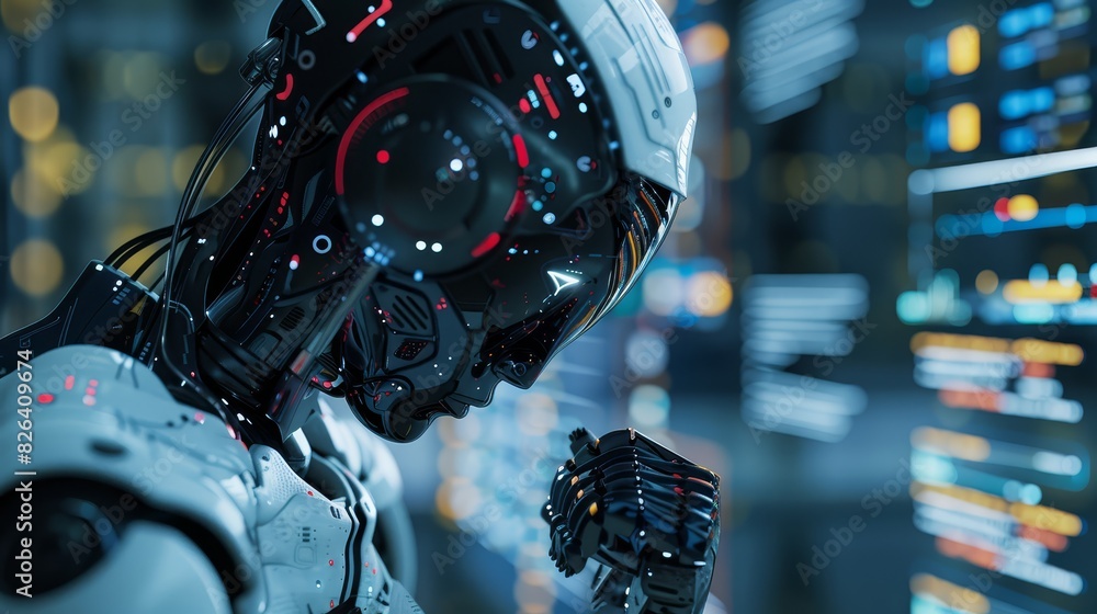 Poster focus on ai processing data in a closeup shot, capturing the essence of advanced analysis, digital t