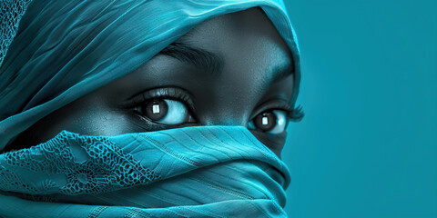 Black women portrait abstract color. Cultural sensitivity turquoise.