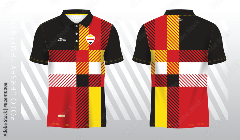 Wall mural red and yellow abstract background for polo jersey sport. Sport uniform in front and back view. Mock up for sport club.