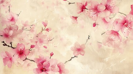 A gentle floral brush stroke in pink and ivory on an aged, textured paper surface.