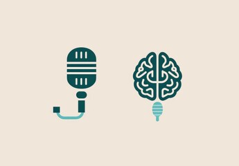 Microphone and brain icons, ideas and podcast concepts.