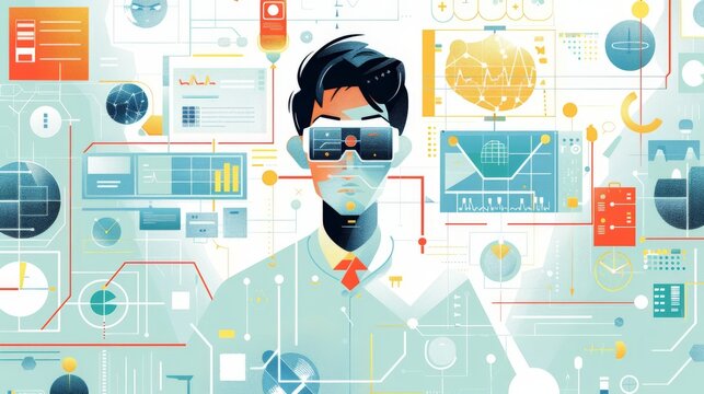 A 2D flat illustration of a healthcare professional using healthcare technology in a clinical setting. The character is depicted with medical devices, showcasing modern medical practices.