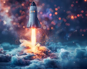 Rocket Launch Symbolizing Tech Startup and Business Achievement