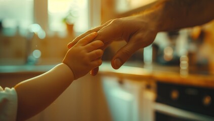 Obraz premium Child's hand holding father's fingers, father's day concept, family.