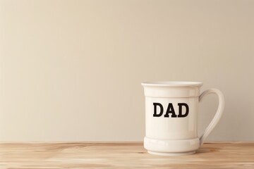 Cup with the word dad, on wooden table, Father's Day concept.