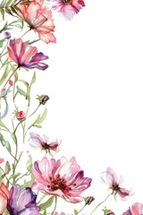 Vibrant Watercolor Floral Arrangement on White Background