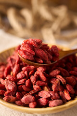 Dry goji berries, asian snack, healthy food concept