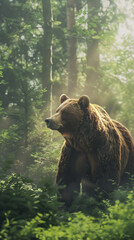 Majestic Brown Bear Standing at Forest Edge in Serene Clearing