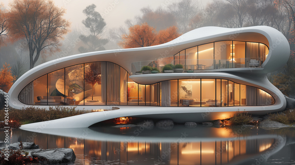 Poster timeless architecture - blending ancient and futuristic architectural styles.