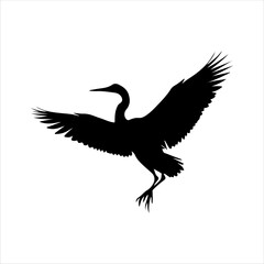 Egret flying silhouette isolated on white background. Egret icon vector illustration design.