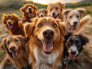 Portrait de chiens heureux en nature