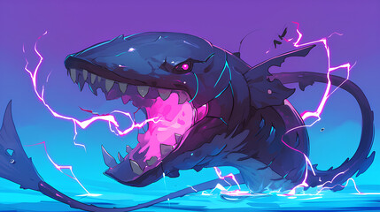 Spooky electric eels emit electricity, 2D illustration