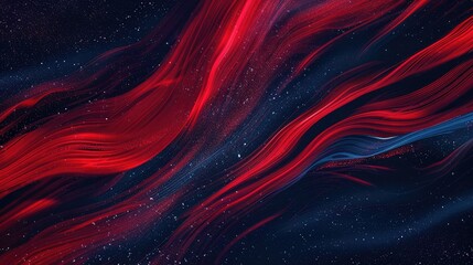Abstract streaks like northern lights in crimson red and navy on a starry sky background.