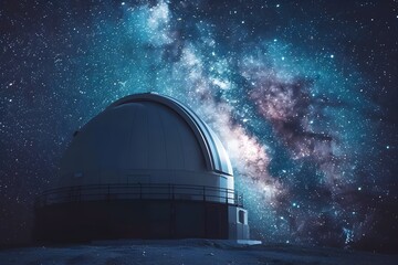 Fototapeta premium Sleek Observatory Dome Unveiling Enchanting Starry Sky Landscape for Cosmic