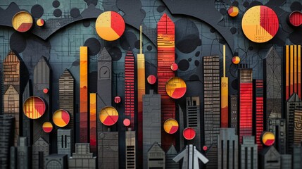 abstract paper cut collage of trading chart patterns and infographics